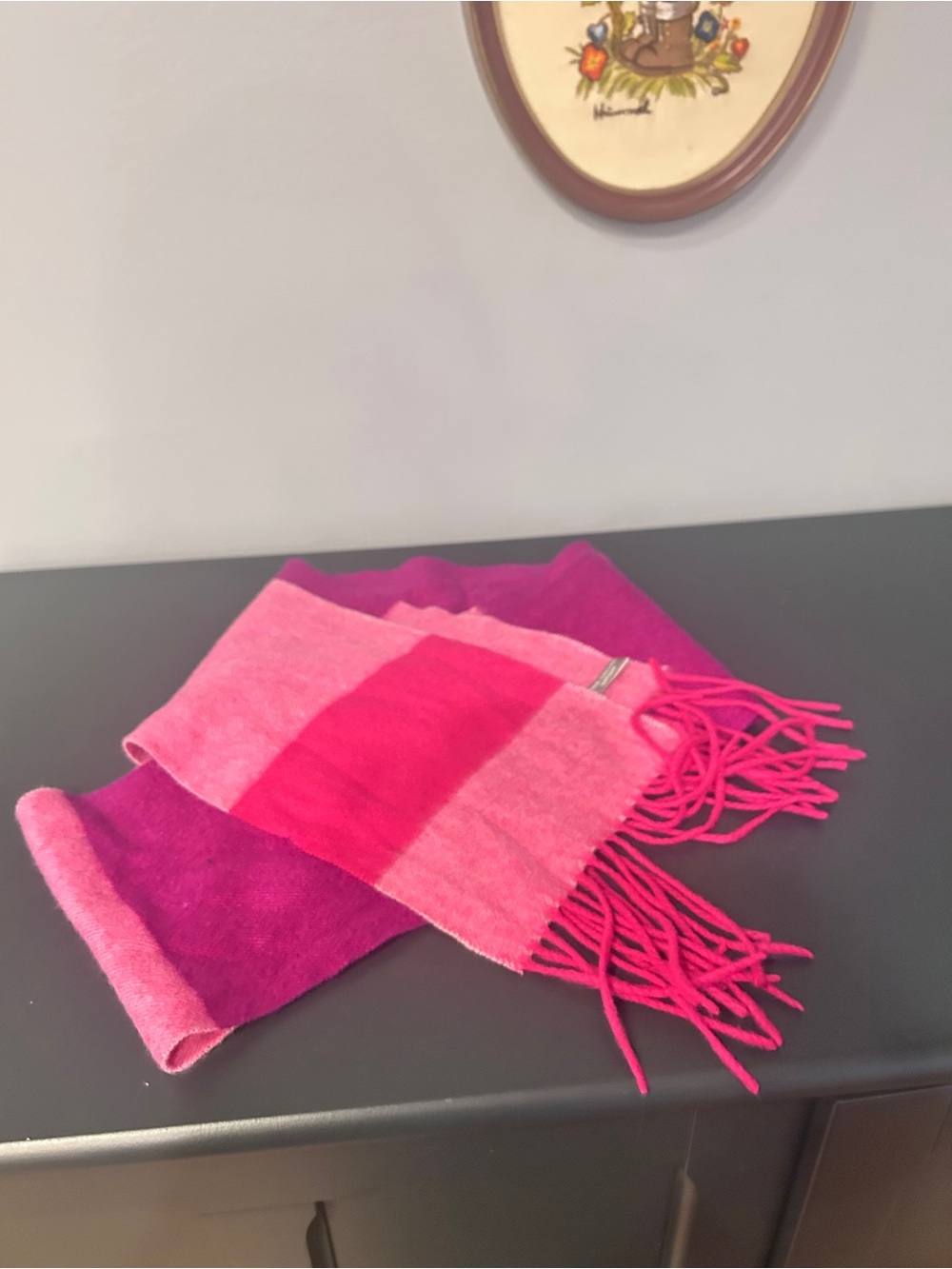 Ann Taylor Plaid 100% Cashmere Scarf with Fringe Pink Multi OS